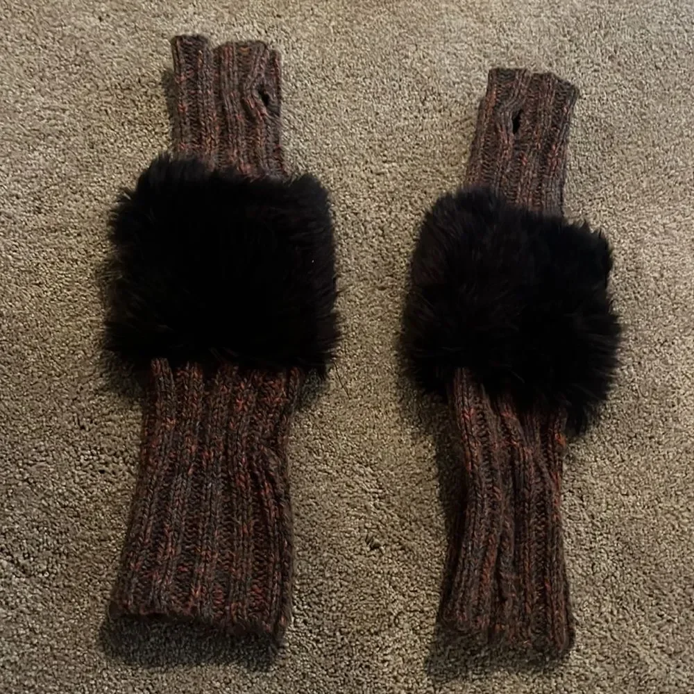 Orange and navy blue arm warmers with finger holes! Perfect for winter!